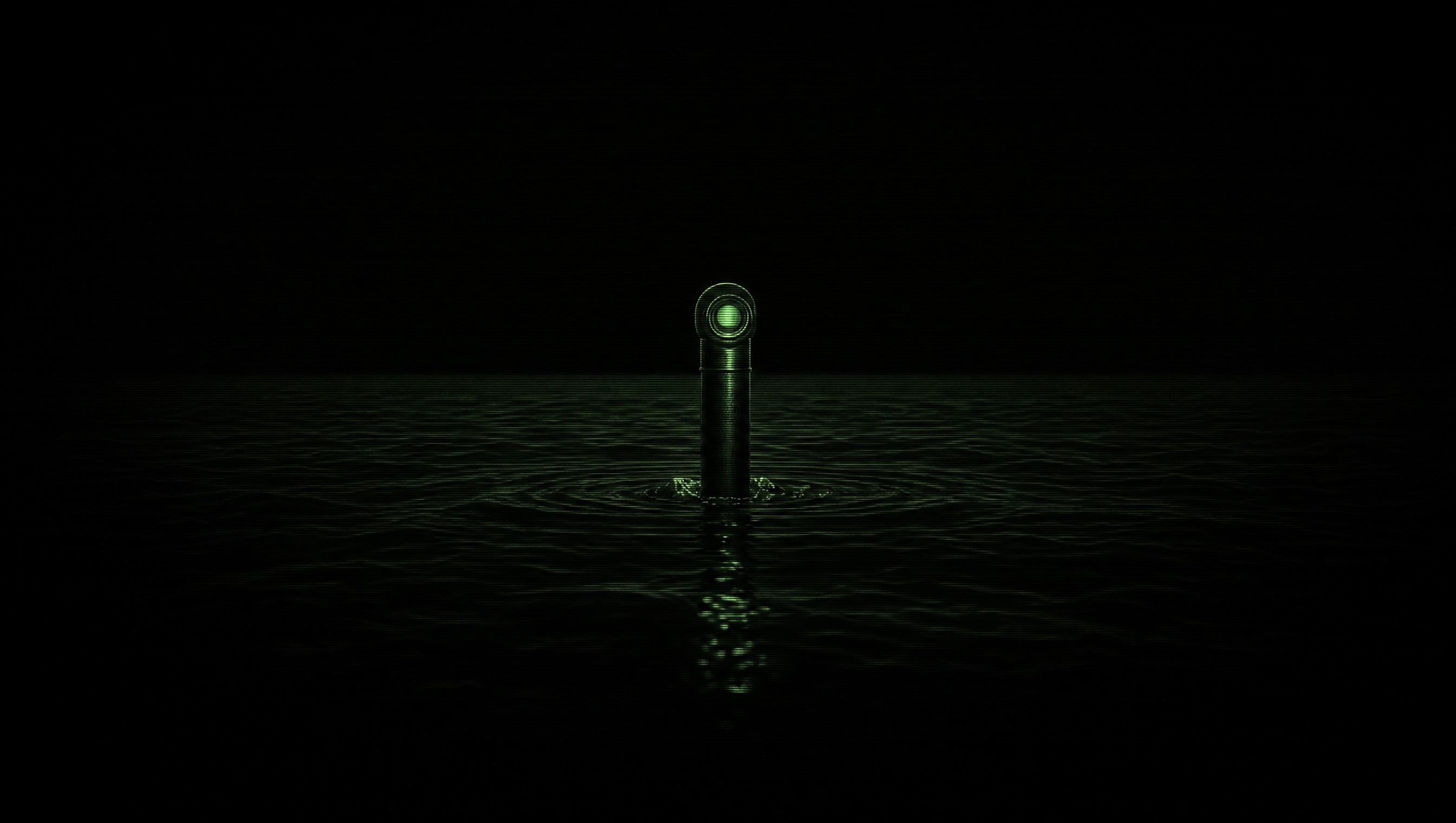 A periscope breaking the night ocean surface